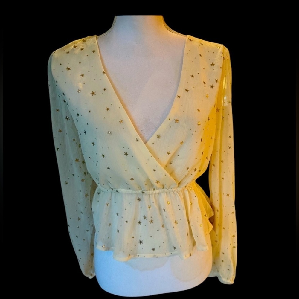 Bailey Rose ladies, blouse size medium NWT cream color with gold stars V-neck - Picture 2 of 15